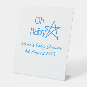 Oh baby blue star baby shower add name modern past pedestal sign
