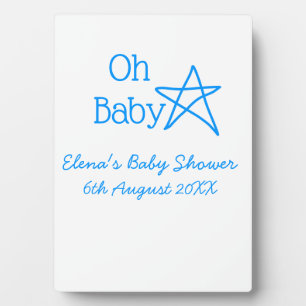 Oh baby blue star baby shower add name modern past plaque