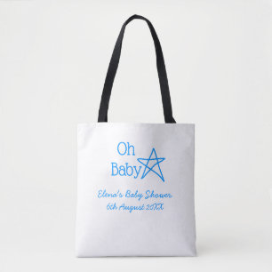 Oh baby blue star baby shower add name modern past tote bag