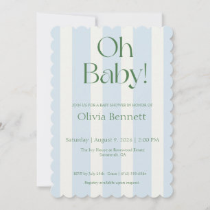 Oh Baby Blue Stripe Baby Shower Invitation
