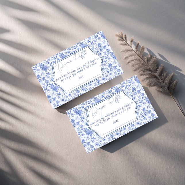 Oh baby blue toile baby shower diaper raffle enclosure card (Oh baby blue toile de jouy baby shower diaper raffle enclosure cards raffle tickets)
