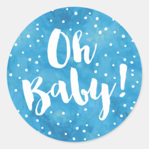 Oh Baby Blue Watercolor Baby Shower Classic Round Sticker