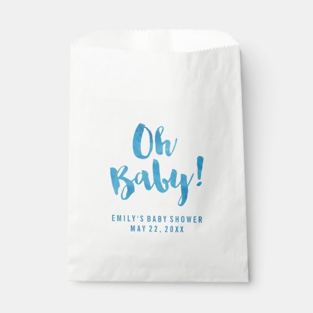 Oh Baby Blue Watercolor Baby Shower Favour Bags (Front)