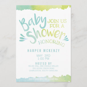 Oh Baby Blue Watercolor Baby Shower Invitation