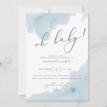Oh Baby Blue Watercolor Baby Shower Invite