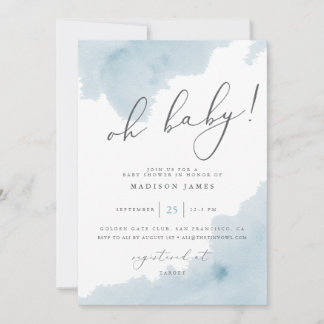 Oh Baby Blue Watercolor Baby Shower Invite