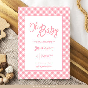 Oh Baby Blush Pink Gingham Baby Shower Invitation