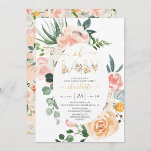 Oh Baby Blush Pink Gold Floral Baby Shower Invitation