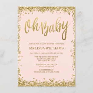 Oh Baby Blush Pink Gold Glitter Baby Shower Invitation