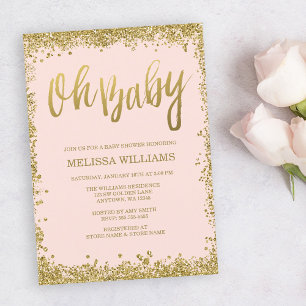 Oh Baby Blush Pink Gold Glitter Baby Shower Invitation