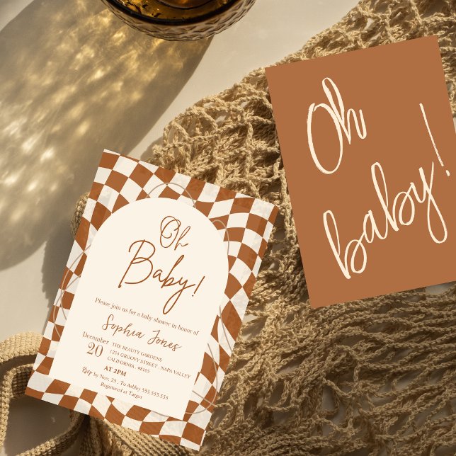 Oh Baby! Boho Chequered | Gingham | baby shower I Invitation (Creator Uploaded)
