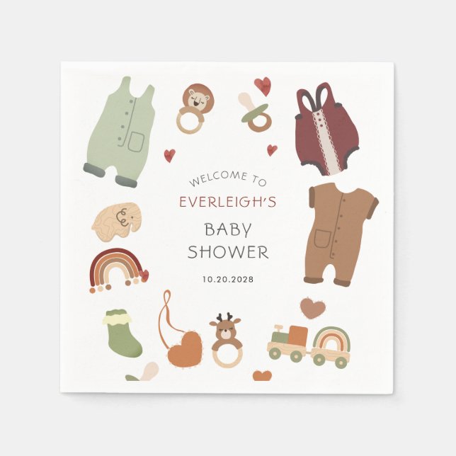 Oh Baby Boho Clothes Toys Boy Baby Shower  Napkin (Front)