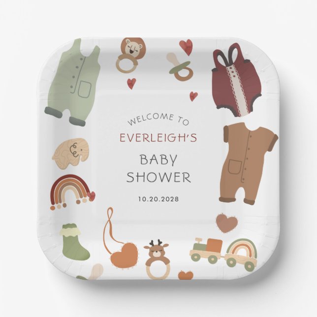 Oh Baby Boho Clothes Toys Boy Baby Shower  Paper Plate (Front)