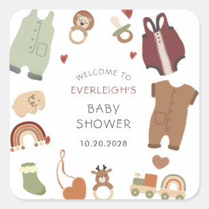 Oh Baby Boho Clothes Toys Boy Baby Shower  Square Sticker