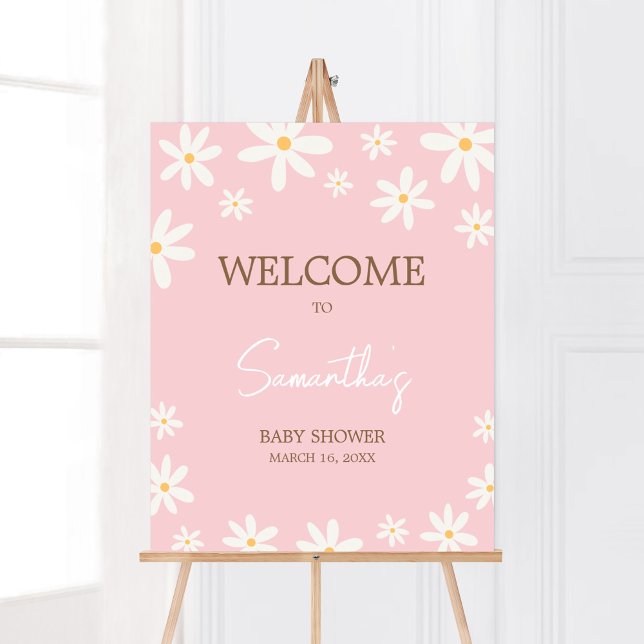 Oh Baby Boho Daisy Baby Shower Welcome Poster (Retro Daisy Flowers Baby Shower Welcome Sign)