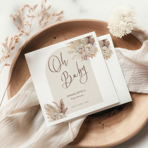 Oh Baby Boho Pampas Grass Neutral Baby Shower Napkin