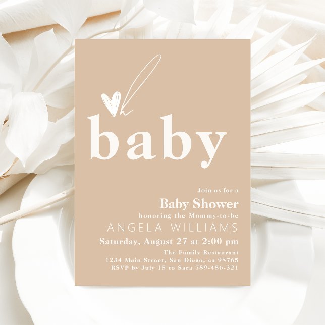 Oh Baby Boho Simple Heart Baby Shower  Invitation (Creator Uploaded)
