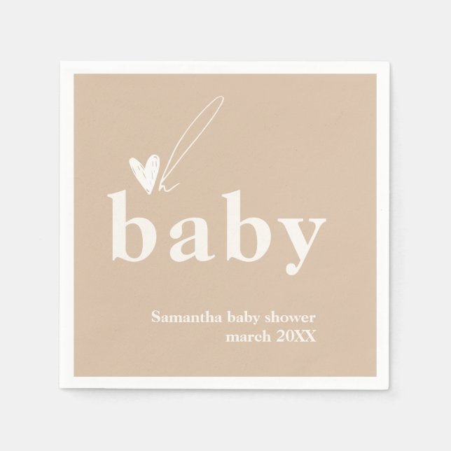 Oh Baby Boho Simple Heart Baby Shower  Napkin (Front)