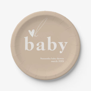 Oh Baby Boho Simple Heart Baby Shower  Paper Plate