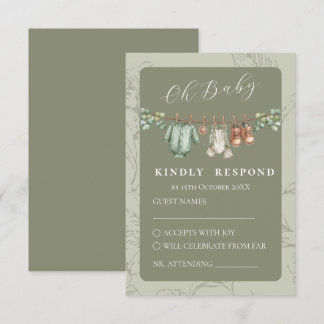 Oh Baby Botanical Sage Baby Shower RSVP Card