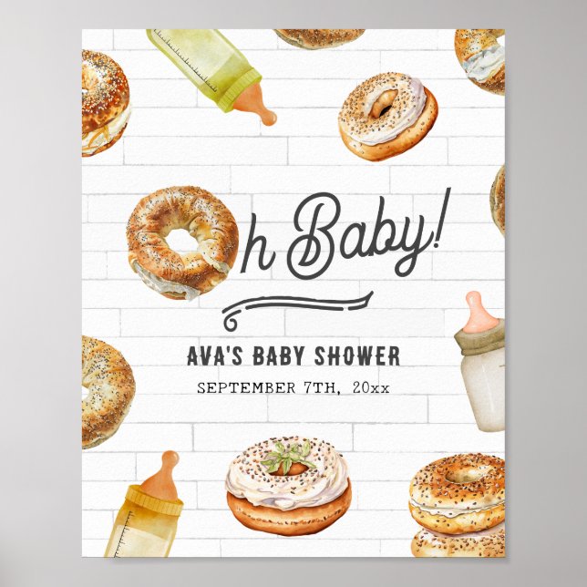 Oh Baby Bottles & Bagels Baby Shower Welcome Poster (Front)
