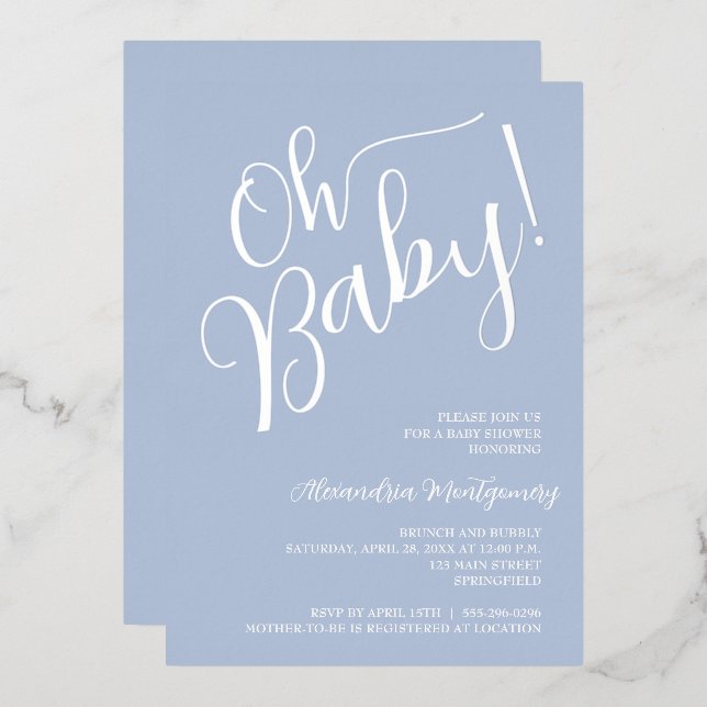 Oh Baby! Boy Baby Shower Blue Invitation (Front/Back)