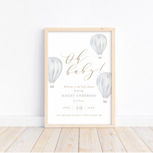 Oh Baby – Boy Baby Shower Hot Air Balloon Poster