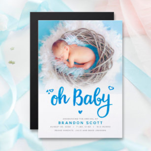 Oh Baby Boy Birth Announcement Photo Magnetic Card