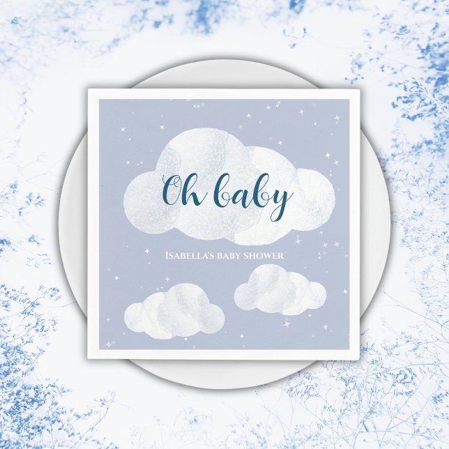 Oh Baby Boy Blue Clouds Sky Stars Baby Shower Napkin (oh baby clouds baby boy shower napkins sky blue stars)
