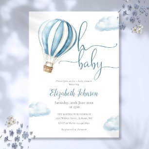Oh Baby Boy Blue Hot Air Balloon Baby Shower Invitation