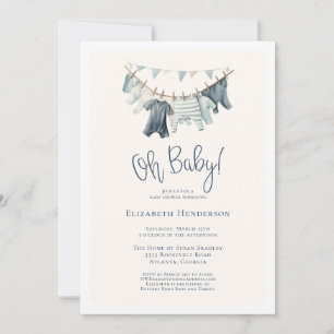 Oh Baby Boy Clothes on Clothesline Baby Shower Invitation