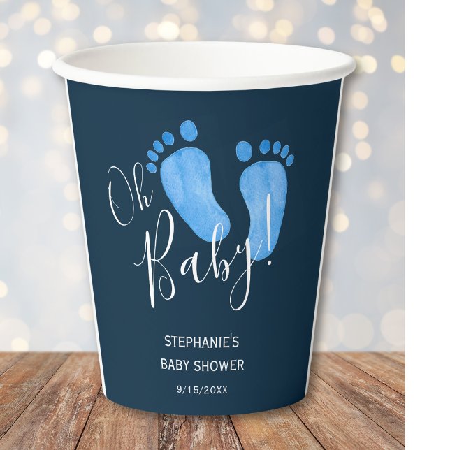 Oh Baby Boy Feet Navy Blue Baby Shower Paper Cups (Creator Uploaded)