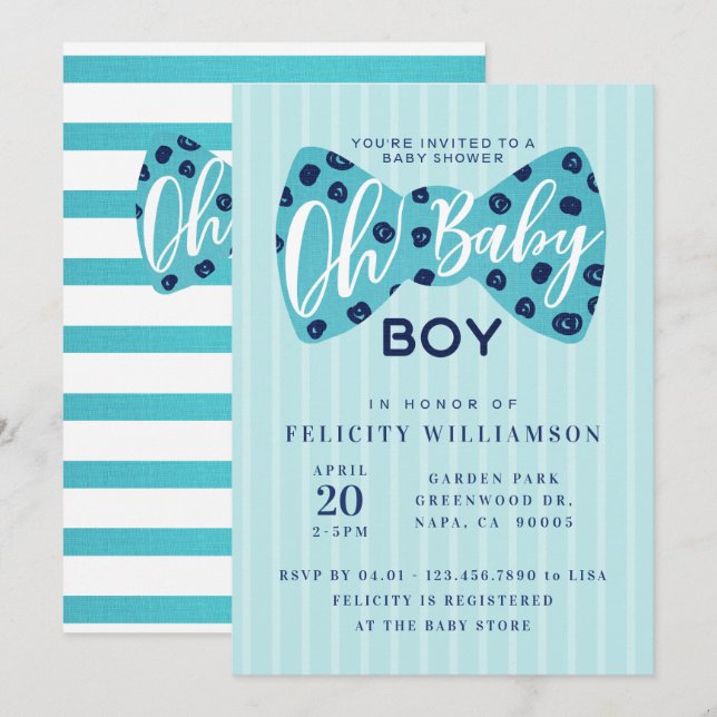 Oh Baby Boy Navy & Teal Bow Tie Shower Invitation (Front/Back)