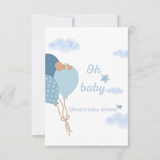 Oh Baby Boy Shower Invitation | Sleeping Baby  (Front)