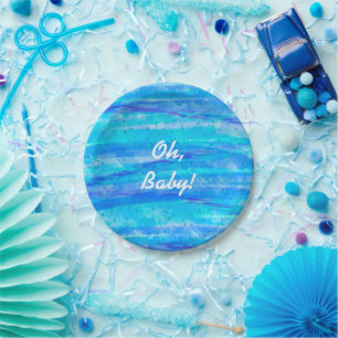 Oh Baby, Boy's Blue Baby Shower Paper Plate