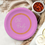 Oh Baby Bright Pink and Orange Baby Shower Paper Plate<br><div class="desc">Bright and cheerfully bold baby shower paper plates with sweet handwritten script and modern typography. The tricolor design is in pink, orange and neutral - all of which are super easy to change in the design tool if you want to create your own unique colour palette. For co-ordinating invitations, stationery,...</div>