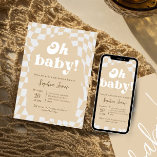 Oh Baby! Brown Chequered Gingham baby shower Invitation