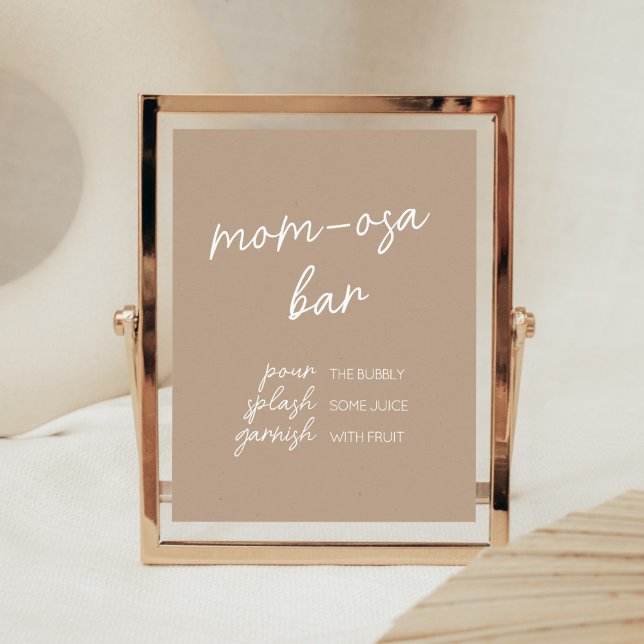Oh Baby Brown Minimalist Mum Osa Bar  Poster (Brown Minimalist Heart Baby Shower Mom Osa Bar Sign)