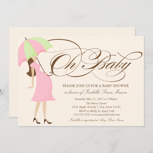 Oh Baby | Brown Script Invitation (Front/Back)