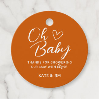 Oh Baby Burnt Orange Baby Shower Thank You Favour Tags