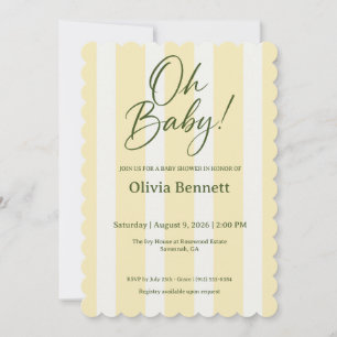 Oh Baby Butter Yellow Stripe Baby Shower Invitation