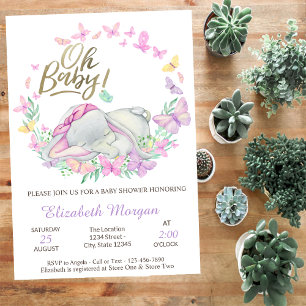 Oh Baby Butterflies Baby Elephant Baby Shower Invitation