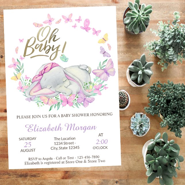 Oh Baby Butterflies Baby Elephant Baby Shower   Invitation (Creator Uploaded)