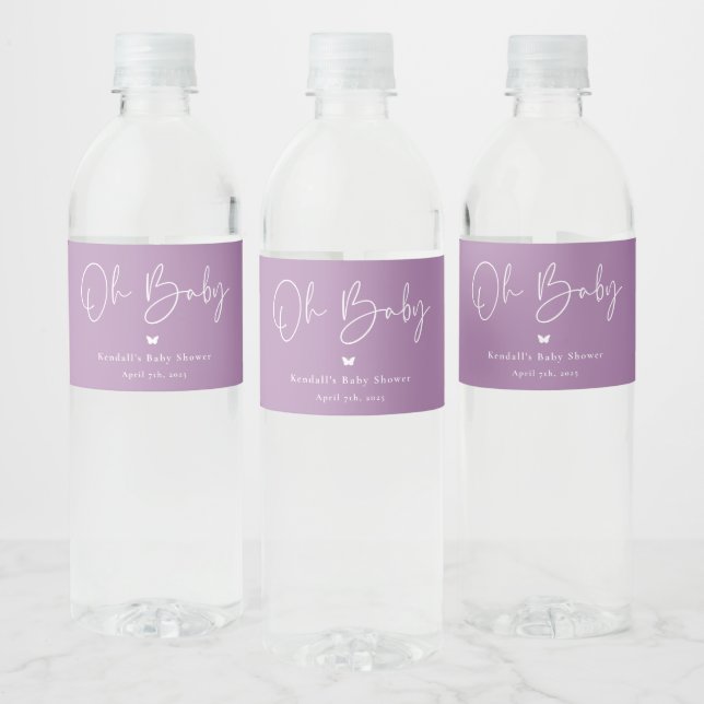 Oh Baby Butterfly Baby Shower Water Bottle Label (Bottles)