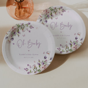 Oh Baby Butterfly Garden Floral Baby Shower Paper Plate
