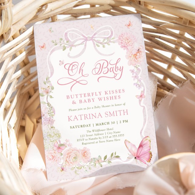 Oh Baby Butterfly Kisses Pink Baby Shower Invitation (Creator Uploaded)
