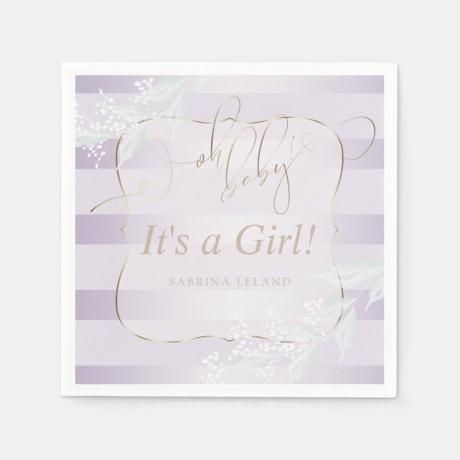 OH Baby! Calligraphy Ombré Lilac Stripes Napkin (Front)