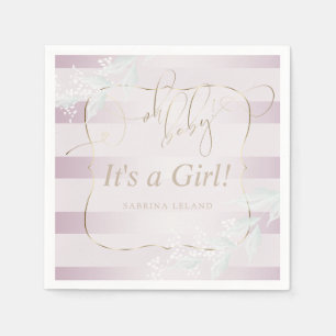 OH Baby! Calligraphy Ombré Rose Pink Stripes Napkin