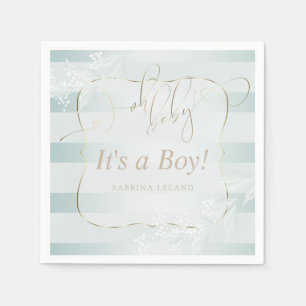 OH Baby! Calligraphy Ombré Teal Blue Stripes Napkin