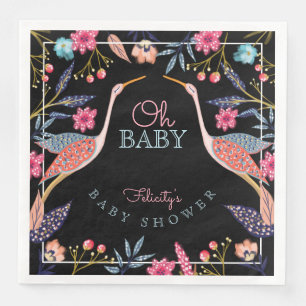 Oh Baby Chic Floral Botanical Stork Baby Shower Napkin